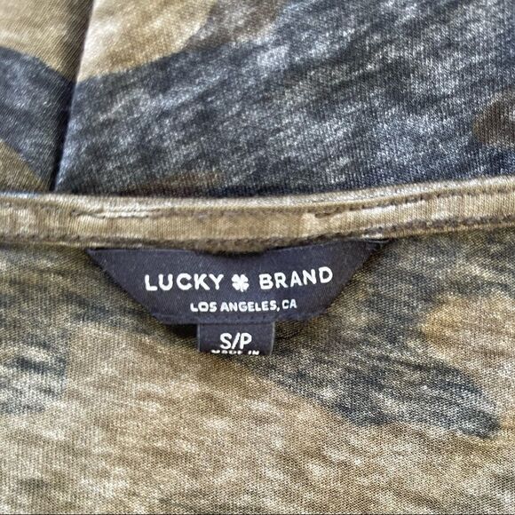 Lucky Brand Camo Tie Front Top Tee Sz S - Picture 7 of 9